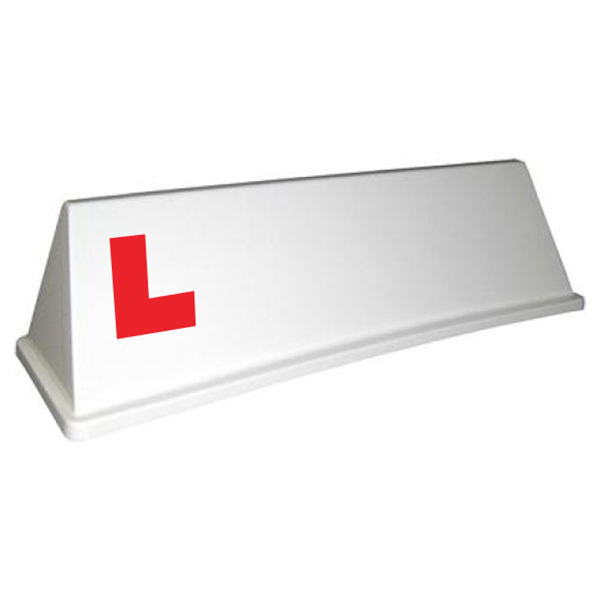 White Rover Roof Sign with L-Plates Applied